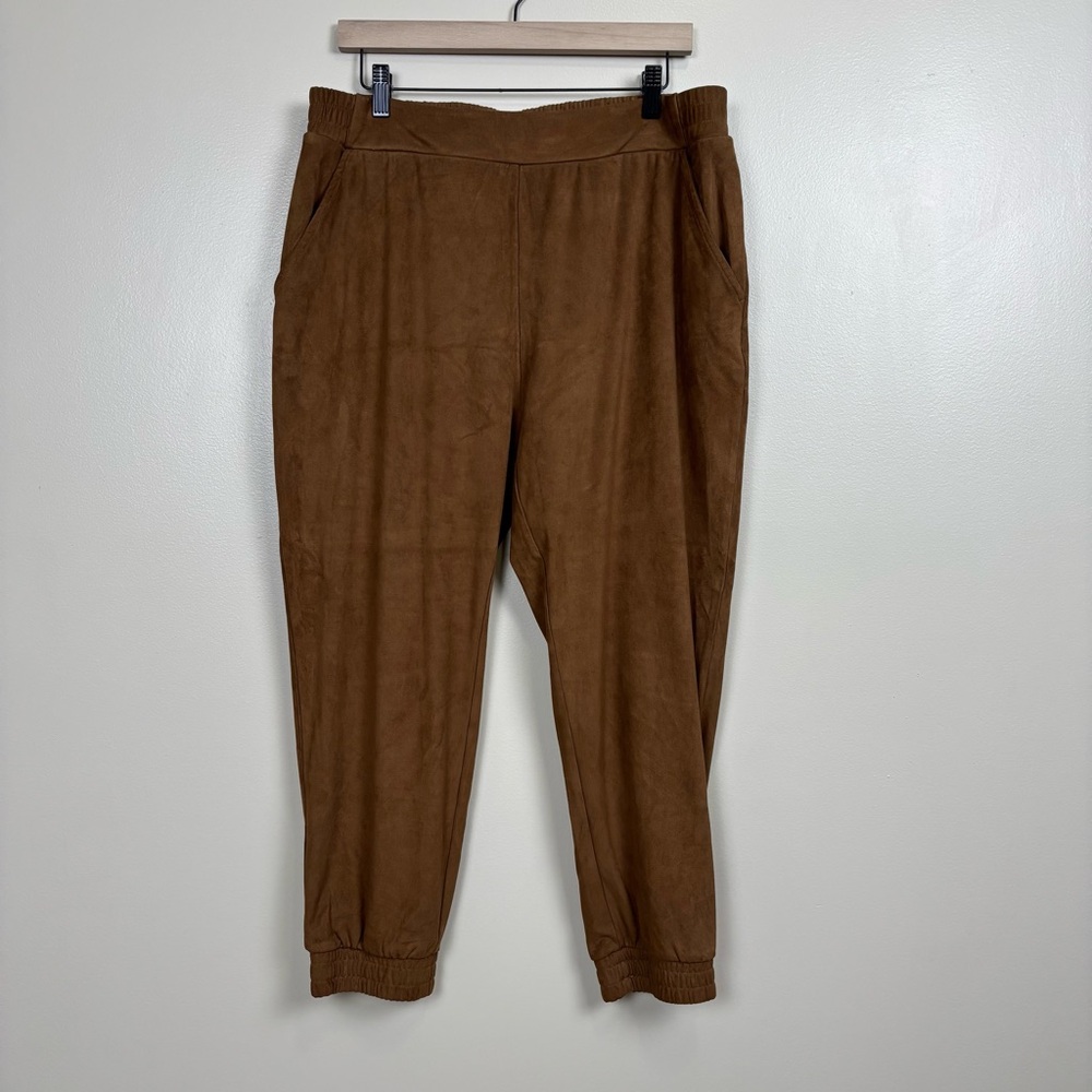 Soft Surroundings Pants Womens PL Brown Estancia Faux Suede High Rise‎ Joggers